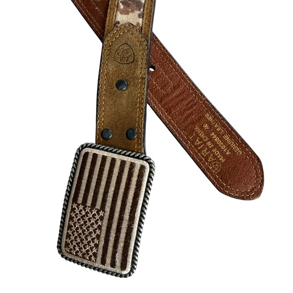 Ariat Mens Digital Camo Leather Belt American Flag Buckle Brown 40 A1030844 - Picture 3 of 8